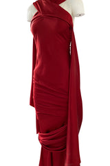Early 2000s Dior Christian Dior by John Galliano Deep Red Satin Finish Bias Cut Dress w Extended Panel