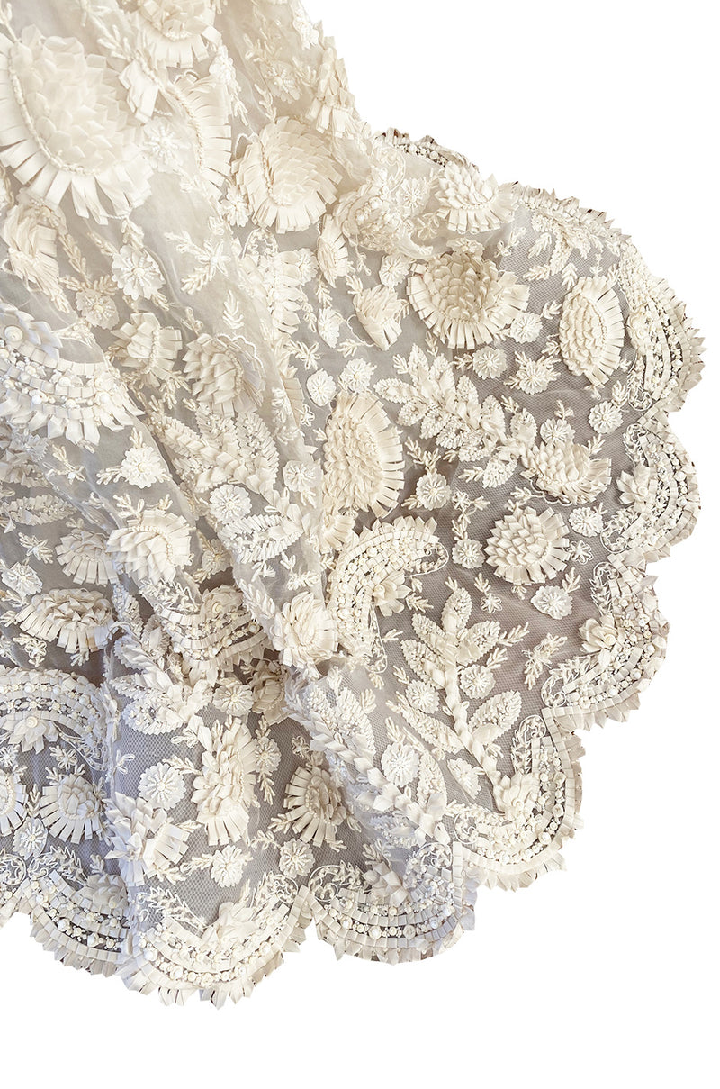 Spring 2008 Oscar De La Renta Embroidered Beaded Ribbon Work Floral Silk Organza Wedding Dress