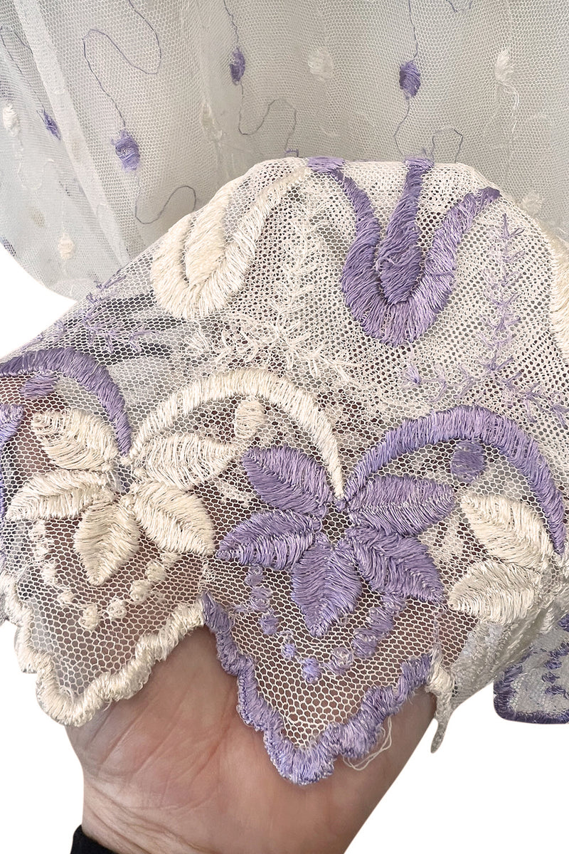 Ethereal 1930s Ivory Silk Tulle Net Dress w Pale Lavender & Cream Flor Shrimpton Couture Ethereal 1930s Ivory Silk Tulle Net Dress w Pale Lavender & Cream Flor Shrimpton Couture