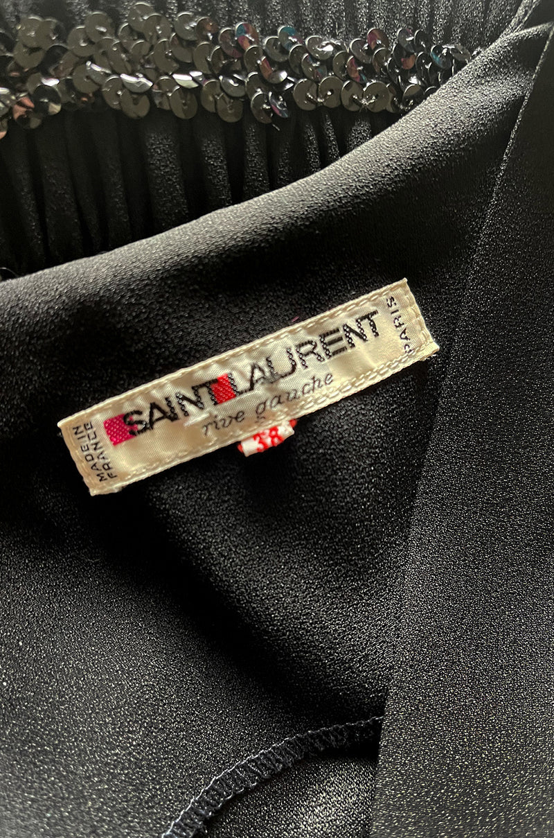 Fall 1983 Yves Saint Laurent Ad Campaign Black Silk Crepe Dress w Sequin Detailing