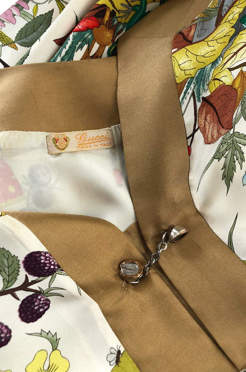 1970s Gucci Ad Campaign Flora Fauna Screen Printed Silk Shift Dress