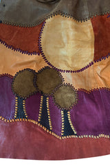 Extraordinary 1960s Char Hand Made Leather & Suede Wrap Scenic Patchwork Skirt