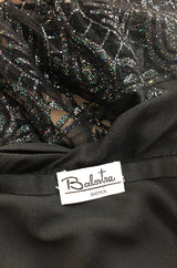 1970s Balestra Roma Alta Moda Haute Couture Silk Chiffon & Fused Glitter Dress