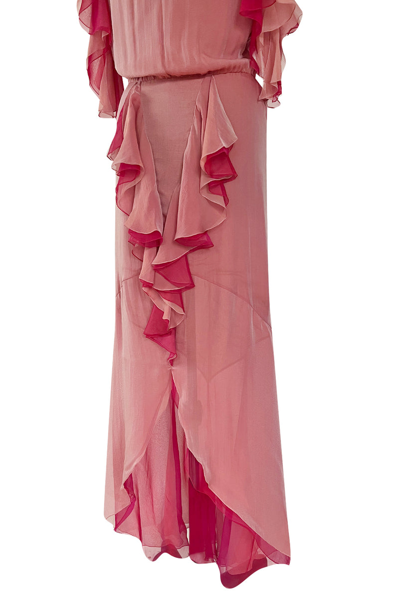 Phenomenal Spring 2001 Chanel by Karl Lagerfeld Dusty Pinks Silk Chiffon Runway Dress