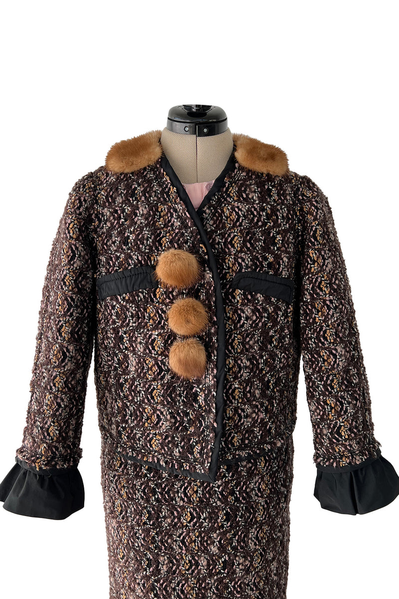 Fall 2010 Louis Vuitton by Marc Jacobs Tweed & Silk Dress w Matching Mink Trimmed Jacket