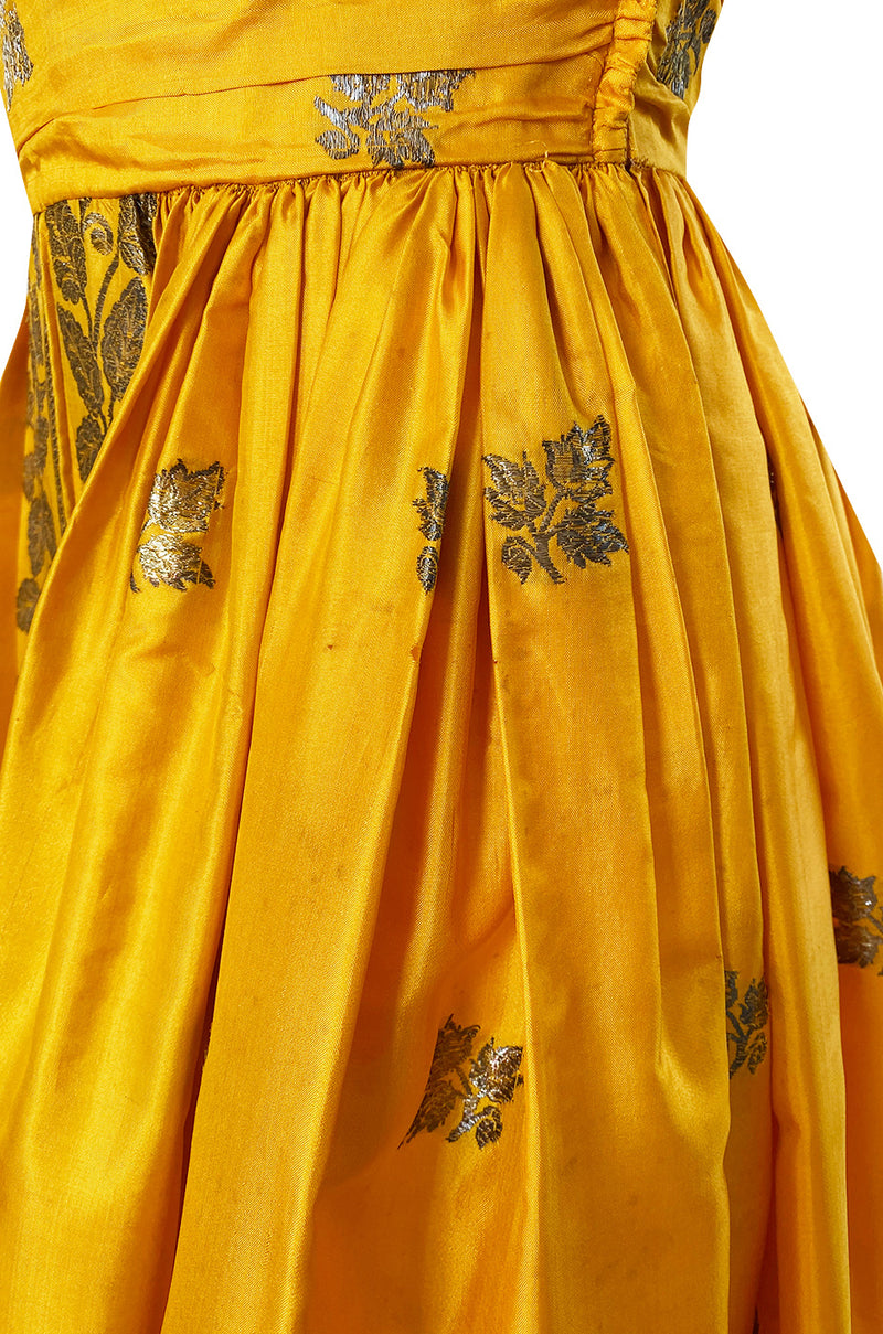 1953 Traina-Norell Metallic Gold Thread Hand Embroidered Couture Dress Shrimpton Couture 1953 Traina-Norell Metallic Gold Thread Hand Embroidered Couture Dress Shrimpton Couture