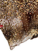 Fall 2002 Valentino Plunged Silk Net Chiffon Dress Completely Covered in Copper Sequins