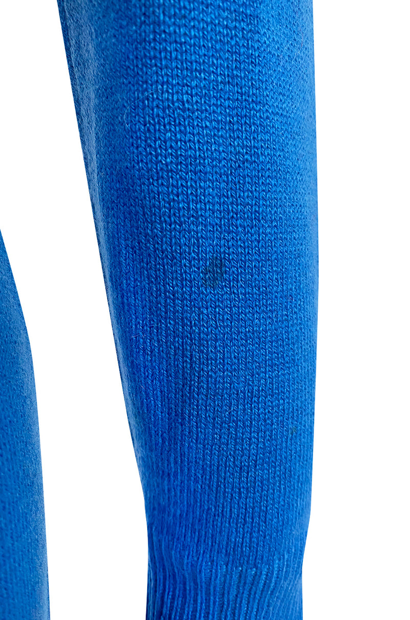 Documented Fall 1977 Halston Cashmere Sky Blue Dress w Extra Long Attached Wrap Ties