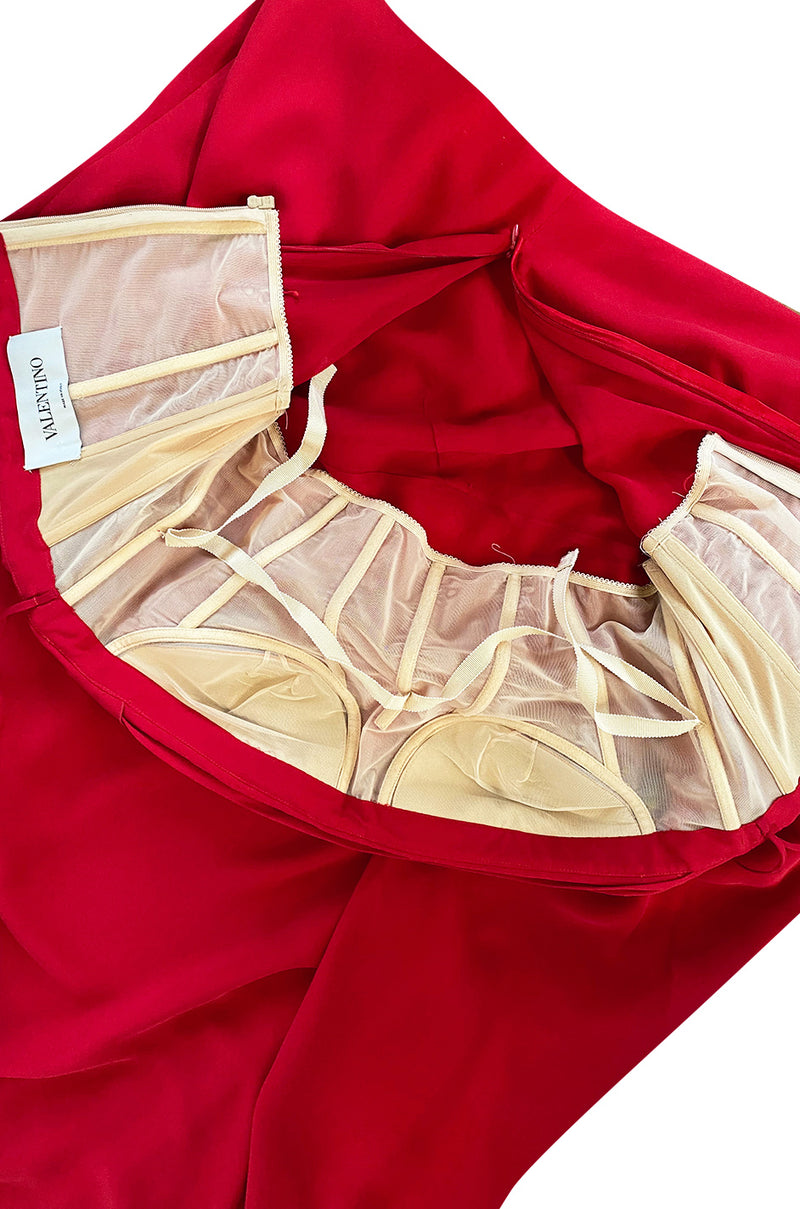 2010s Valentino Strapless Stretch Silk Crepe Dress w Gathered Bodice & Side Detailed Skirt