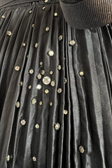 Rare 1961 Norman Hartnell Couture Black Silk Taffeta Dress w Crystal Detailing