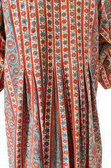 1970s Treacy Lowe Printed Cotton Caftan Dress w Tassel Bead Trimming