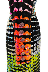 Amazing 1970s Unlabeled Valentina Inc. Rainbow Colored Elaborate Sequin & Bead Detailed Dress