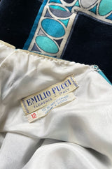 Gorgeous 1960s Emilio Pucci Velvet Dress in Ocean Blues & Classic Circle Print