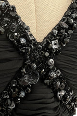 Incredible Spring 2003 Valentino Runway Black Silk Chiffon Dress w Black Beaded Detailing