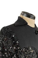 1980s Ady Couture Lausanne Transparent Lace & Sequin Jacket Suit w Black Pencil Skirt