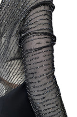 Fall 1997 Halston Black Bias Cut Jersey Dress w Transparent Beaded Net Panel