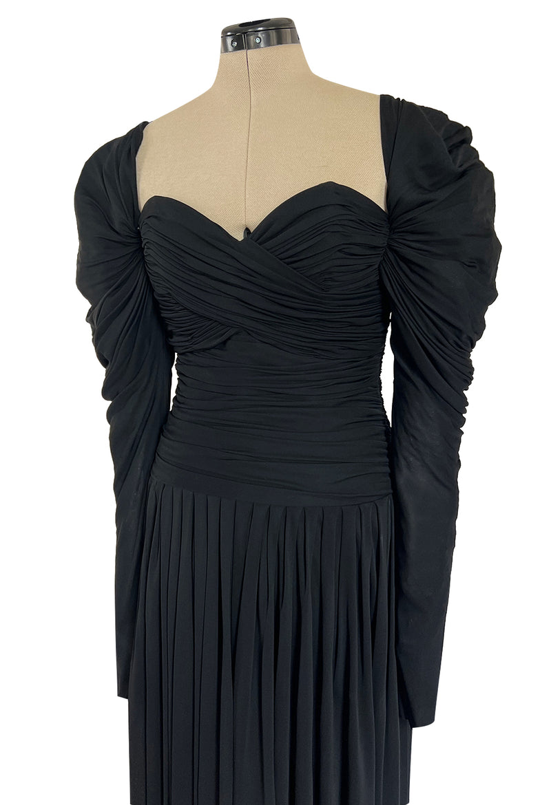 Spectacular 1970s Lanvin by Jules-Francois Crahay Off or On the Shoulder Draped Jersey Dress