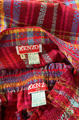 Rare 1970s Kenzo Woven and Floral Embroidered Jacket & Skirt Suit Set