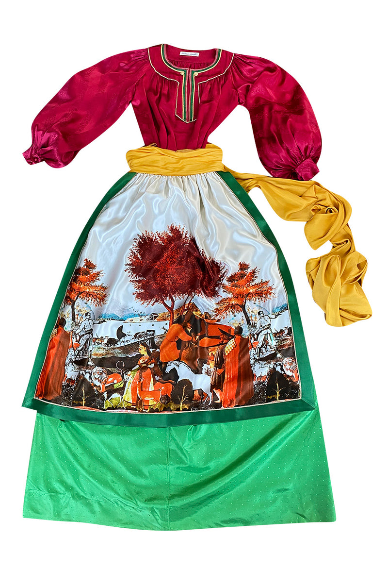 Documented Spring 1977 Emanuel Ungaro Haute Couture Brilliant Silk Skirt & Top Set