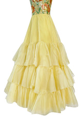 Spring 1977 Jean Louis Scherrer Haute Couture Strapless Floral Sequin Silk Dress w Matching Silk Cape