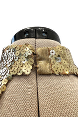 Rare Spring 1973 Loris Azzaro Ad Campaign Documented Gold Metallic Sequin Backless Halter Dress
