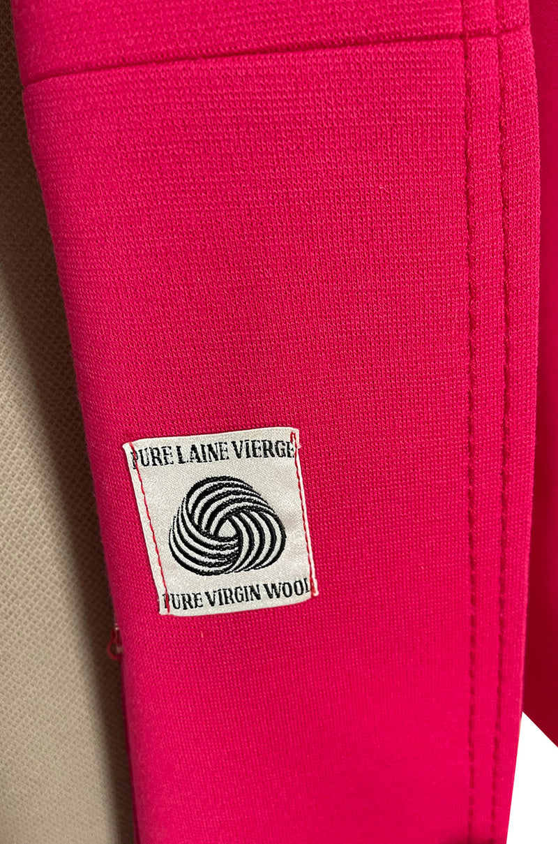 Gorgeous 1970s Unlabeled Top Stitched Knit Jersey Coat in a Bright Joyful Raspberry Coral Colour