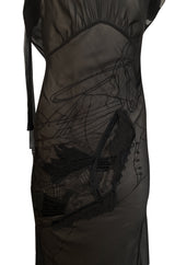 1990s-2000s Christian Lacroix Black Silk Chiffon Trained Dress w Ivory Slip