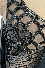 Spring 2000 Valentino Black Silk Dress w Shocking Sequin & Net Side Panel