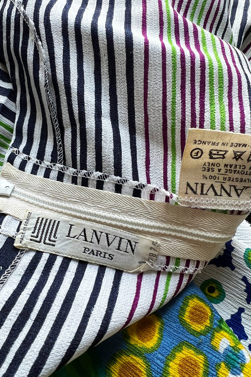 Numbered 1970s Lanvin by Jules-Francois Crahay Stripe & Flower Balloon Sleeve Dress