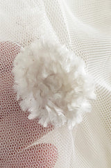 Documented 1979 Loris Azzaro Off Shoulder Balloon Sleeve White Net Dress w Chenille Detailing