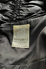 Dramatic 1980s Nina Ricci Black Velvet & Silk Taffeta Dress w Fabulous Sleeves & Slit Skirt
