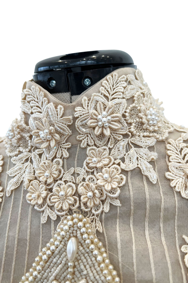 Late 1980s Capriccio Victorian Inspired Ecru Ivory Colour Silk Organza Dress Set