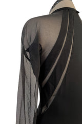 Spectacular 2005 John Anthony Couture Black Stretch Jersey Dress w Curved Netted Cut Outs