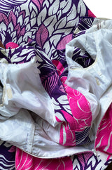 1960s Gino Charles for Malcolm Starr Purple & Pink Printed Jumpsuit w Extra Wide Legs
