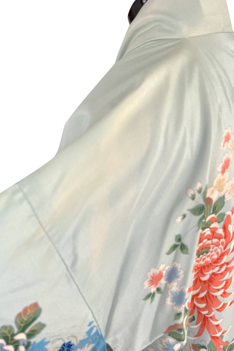 Prettiest 1970s Blue Floral Print Kimono Reversible to an Ivory & Coral Print