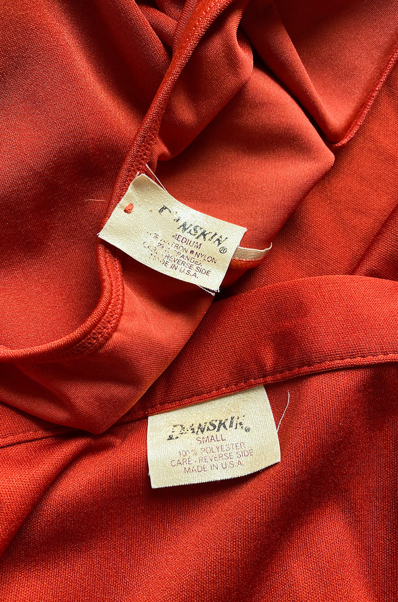 Original 1987 Danskins Deep Rust Coloured Stretch Jersey Bodysuit & Wrap Skirt