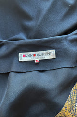 Spring 1986 Yves Saint Laurent Black Crepe & Jersey Dress w Gold Lame Front & Long Sash Belt