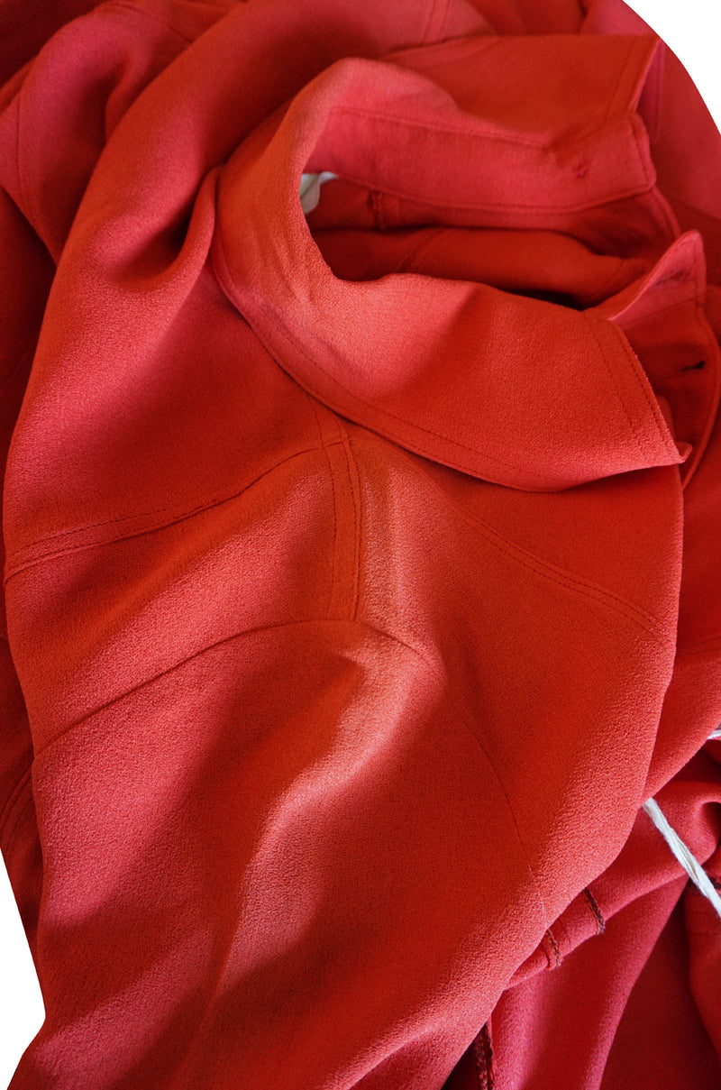 c.1971 Ossie Clark Couture Red Moss Crepe Jacket & Pant Suit