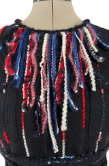 Iconic Fall 2010 Chanel by Karl Lagerfeld Look 21 Runway Black Knit Boucle Dress w Fringe Detailing