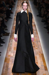 Iconic Fall 2013 Valentino Black Sculpted Runway Finale Dress w Long Sleeves