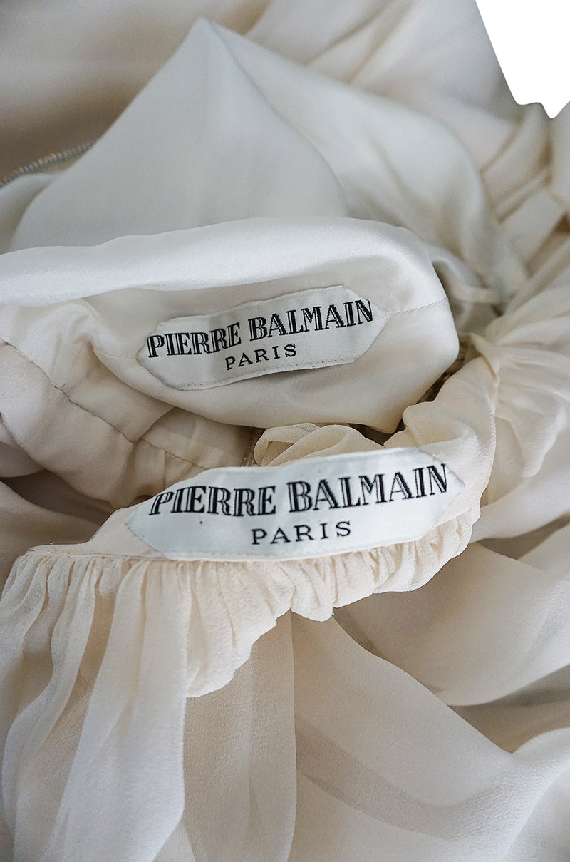 Spring 1961 Balmain Haute Couture Lesage Ivory Beaded Dress w Detachable Cape
