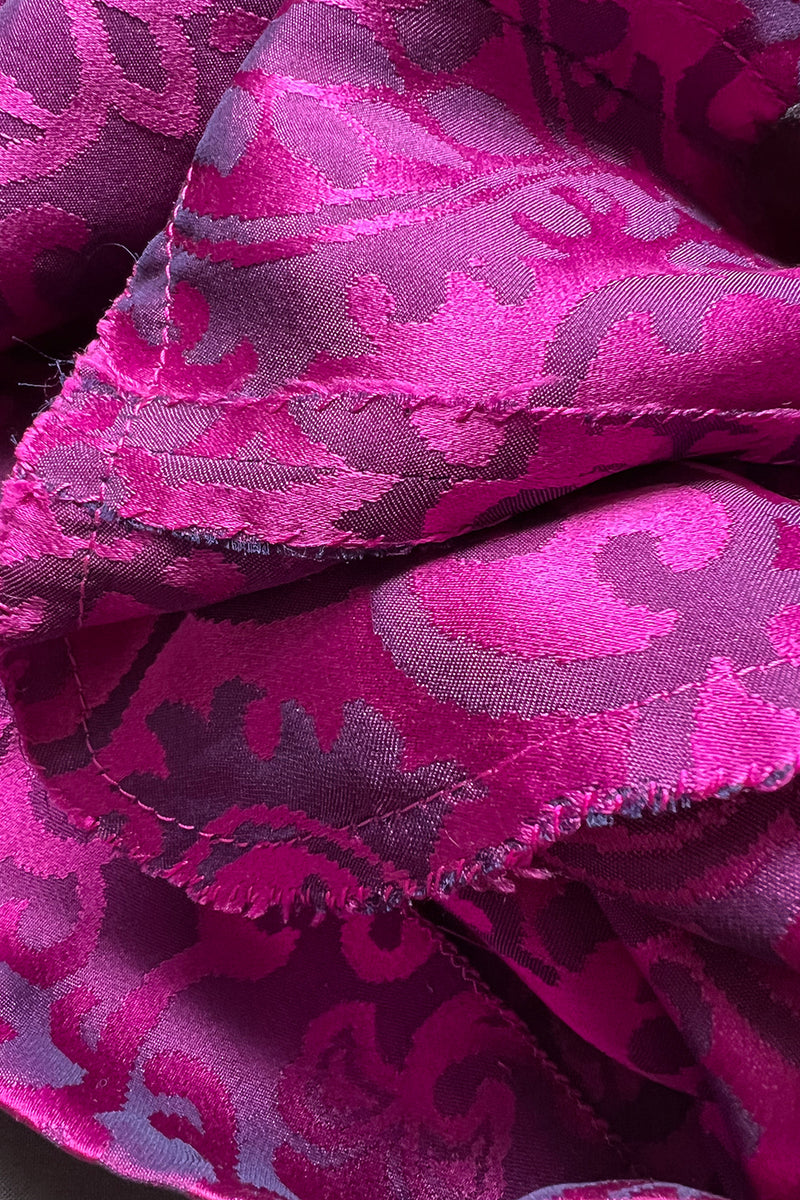 Chic Fall 1994 Yves Saint Laurent Haute Couture Silk Fuschia Dress w Fringed Scarf Detail