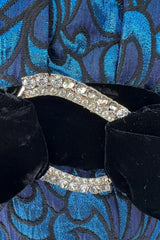 Late 1960s Lanvin by Jules-Francois Crahay Blue Metallic Silk Dress w Bow Detailing
