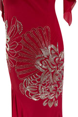 Incredible 2000s John Galliano Deep Red Bias Cut Dress w Silver Bead Detailing