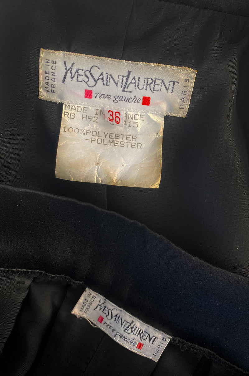 Documented Fall 1992 Yves Saint Laurent Black Sequin 'Le Smoking' Jacket & Silk Maxi Skirt Set