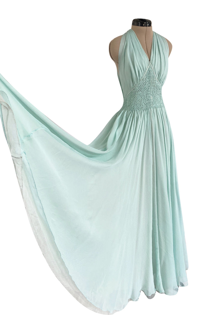 Spring 1976 Chanel Haute Couture Pale Turquoise Silk Chiffon Dress w P –  Shrimpton Couture