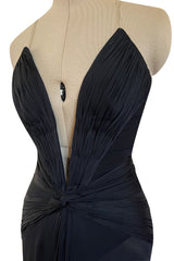 Incredible 2006-2007 Roberto Cavalli Black Silk Extreme Plunge Dress w Trained Silk Chiffon Skirts