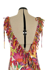 Gorgeous Spring 2005 Christian Dior by John Galliano Silk Print Dress w Flowered Edge Scarf