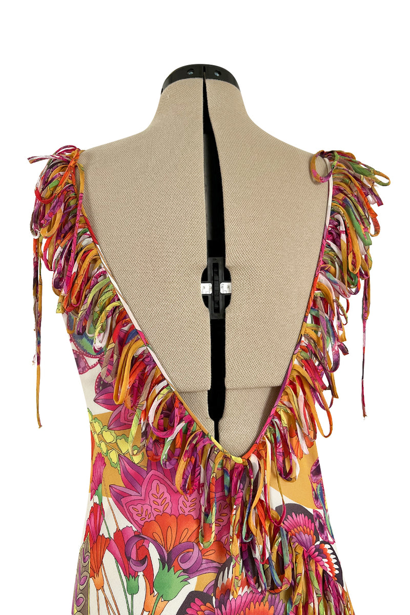 Gorgeous Spring 2005 Christian Dior by John Galliano Silk Print Dress w Flowered Edge Scarf