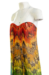 Spring 2008 Alexander McQueen Iconic Strapless Silk Chiffon Butterfly Rainbow Dress w Belt